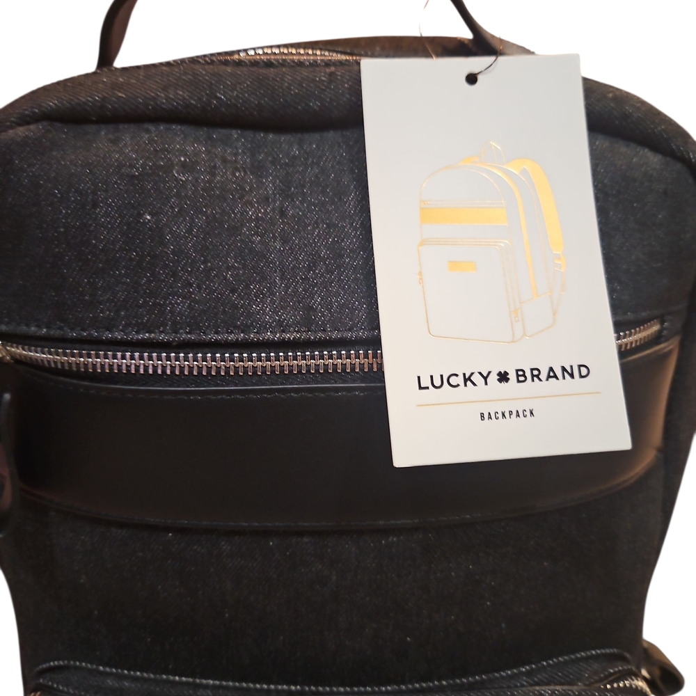 Lucky Brand Denim Sports Stylish Black Backpack Unisex Authentic - Picture 4 of 14